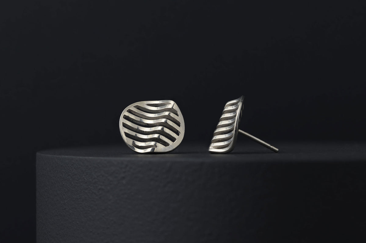 Wavy Sterling Silver Stud Earrings